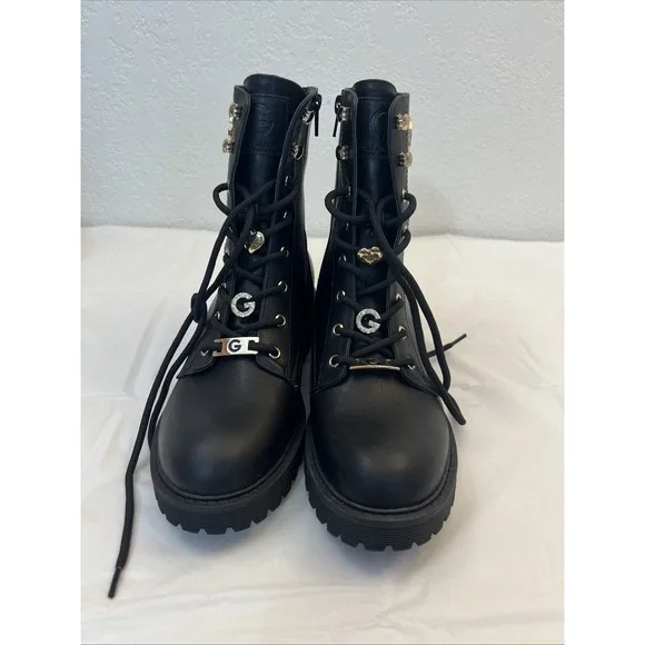 GBG Los Angeles GUESS Black Combat Moto‎ Biker 8M Bling Lug GB Packers Side Zip - Picture 7 of 10